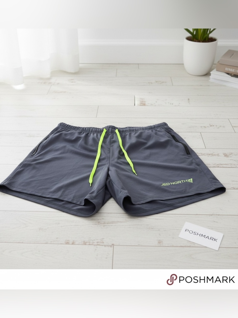 Jed North Men’s Gray Athletic Training Shorts Neon Green Size Large